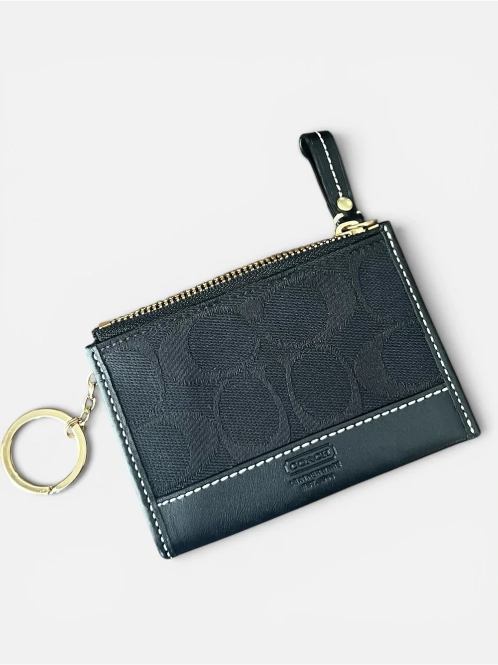 Coach Black Signature Zip Card Case